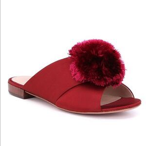 AD & Daughters Harthe Satin Pom Pom Slides NWOB Size 6.5 Burgundy Red